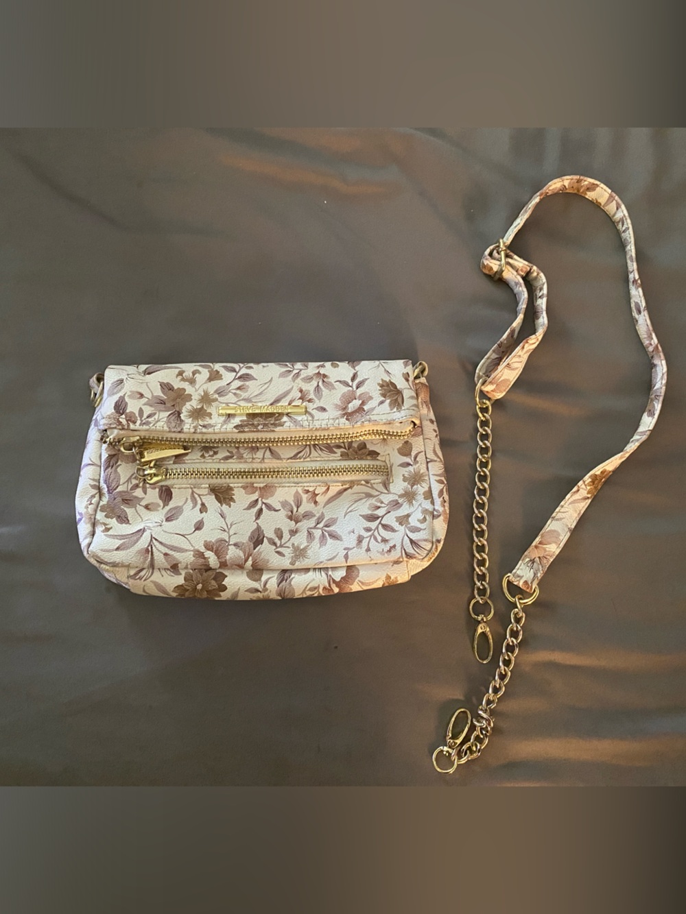 Steve Madden Floral Cream Crossbody Bag with Gold Hardware